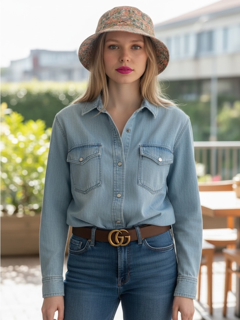 Gucci Liberty Of London Floral Bucket Hat in White with Pink and Green Bloom